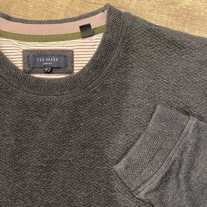 Ted Baker Men's Charcoal Gray Herringbone Crewneck Sweater Contrast Trim 2X